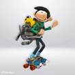  Guust Flater met motor op rolschaatsen